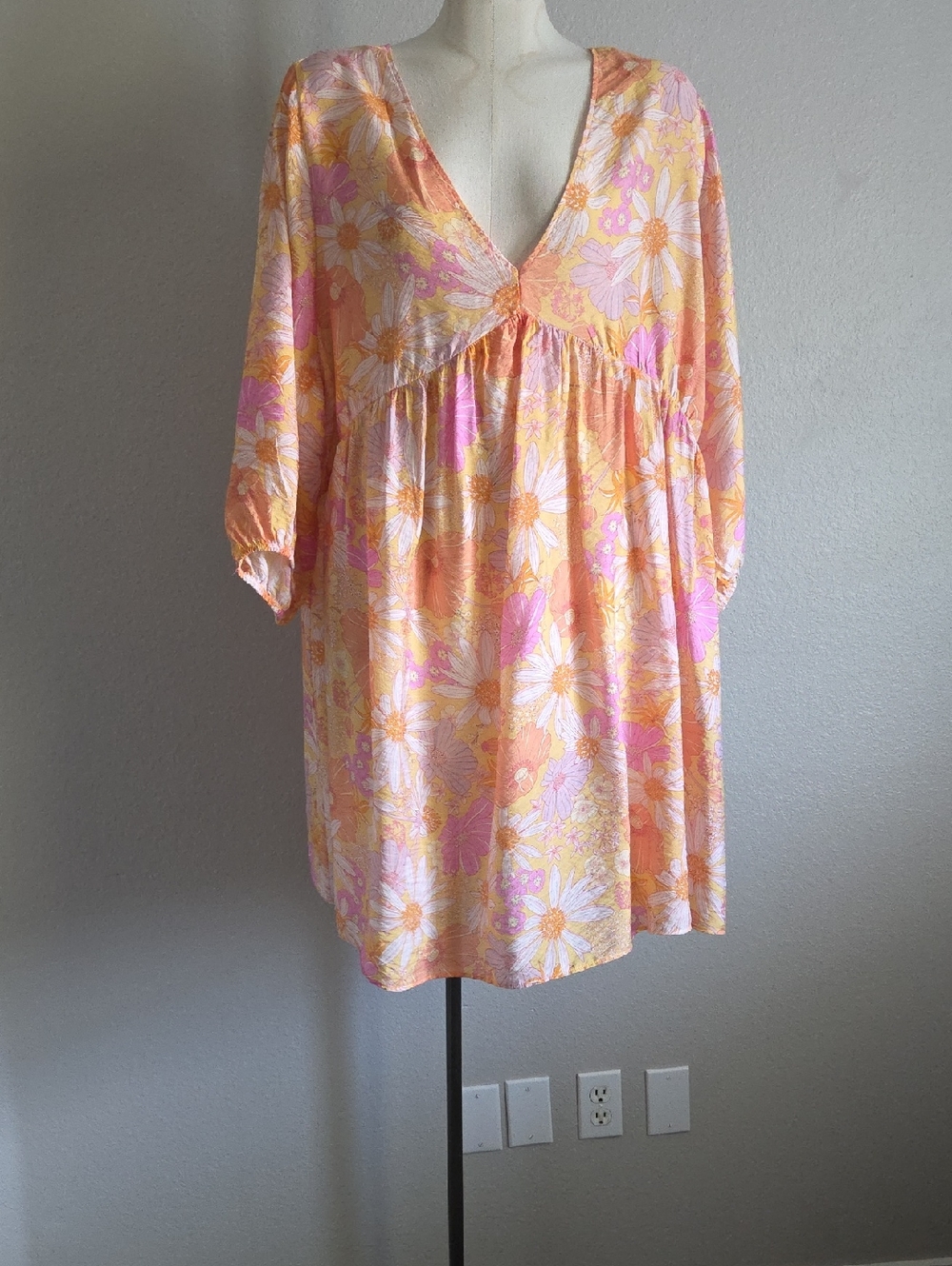 H&M Pink and Yellow Floral Mini Dress